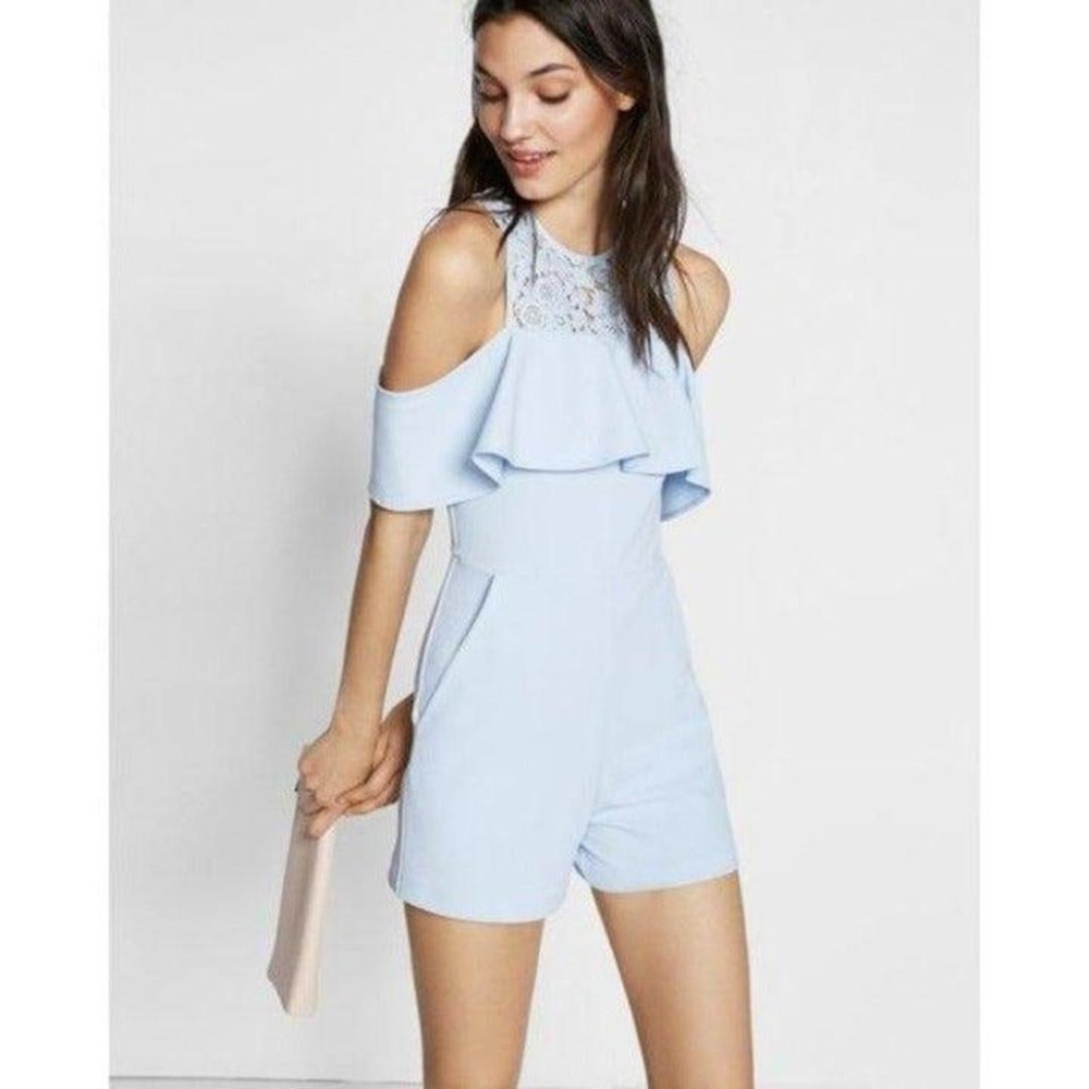 Express Blue Cold Shoulder Lace Yoke Dress Romper sz 2